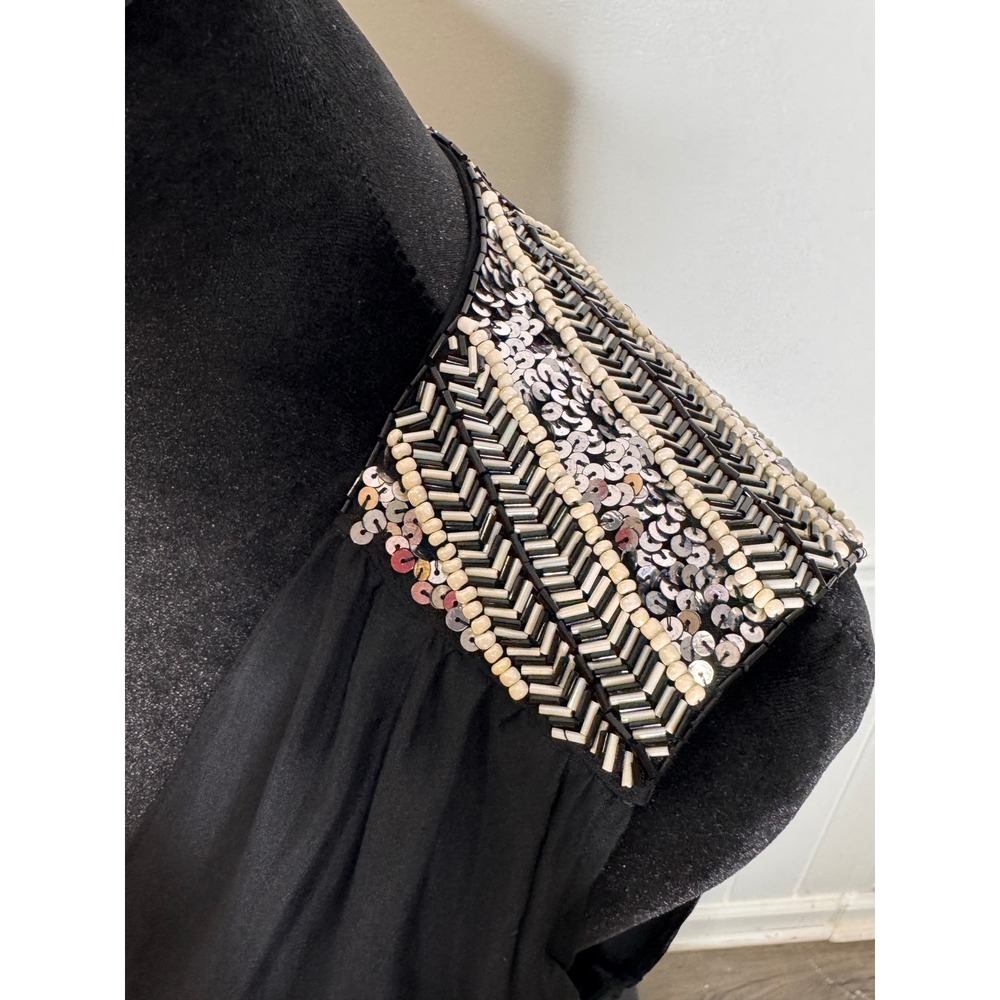 Haute Hippie Jumpsuit 4 Black Silk Beaded Wide Leg Boho Luxe Y2K Formal Glam - Picture 11 of 14